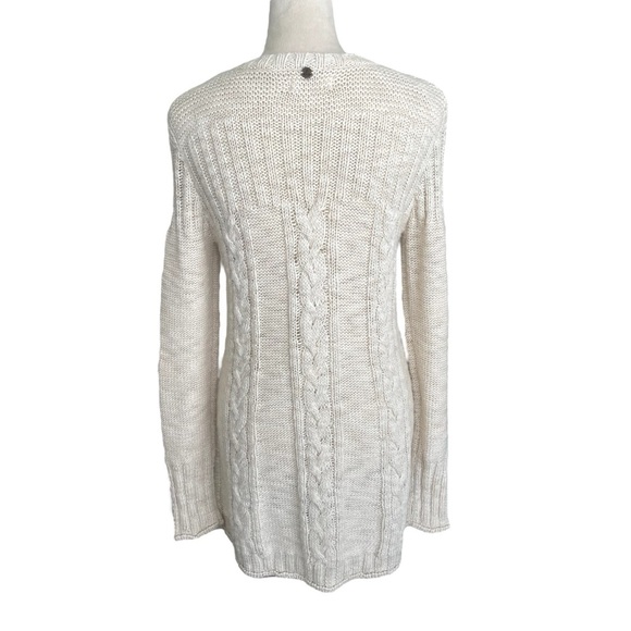 Prana Wool Blend Sweater Women S Preppy Y2K Cable Knit Neutral Pullover Academia - Picture 3 of 7